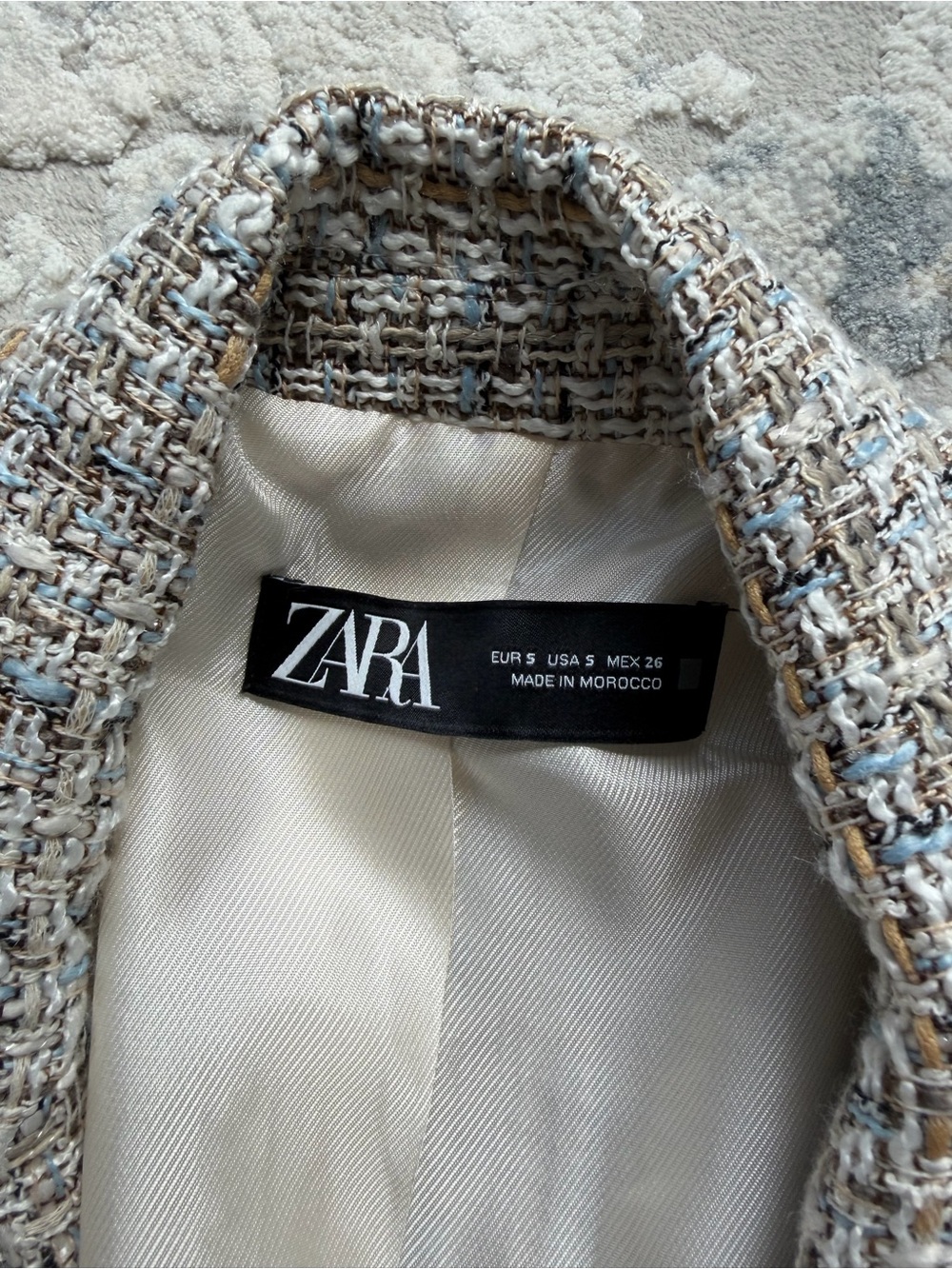 Zara Neutral Tweed Set Double-Breasted Blazer with Gold Buttons and Skort. - Picture 5 of 8